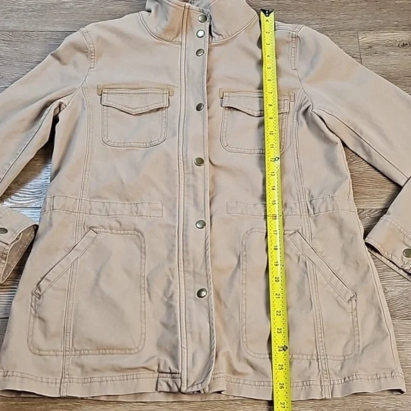 Talbots Stretch Twill Khaki Tan Cinch Waist Zip & Snap Front Field Jacket - Picture 16 of 16